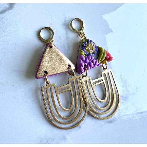 Handmade Polymer Clay Earrings Handcrafted Artwork Floral - Picture 6 of 6